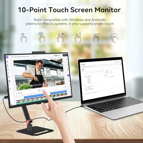 Image of 14 Inch Touchscreen Portable Monitor with Stand, 1920x1200 IPS HDR Ultra Slim USB-C HDMI External Display for Laptop Phone Switch