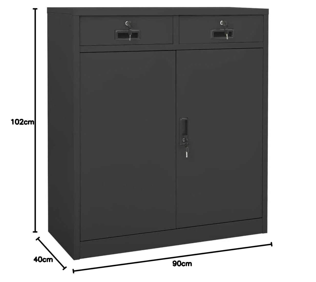 Armadio da ufficio, autoportante, in metallo, per aziende, ufficio, scuola, antracite, 90 x 40 x 102 cm