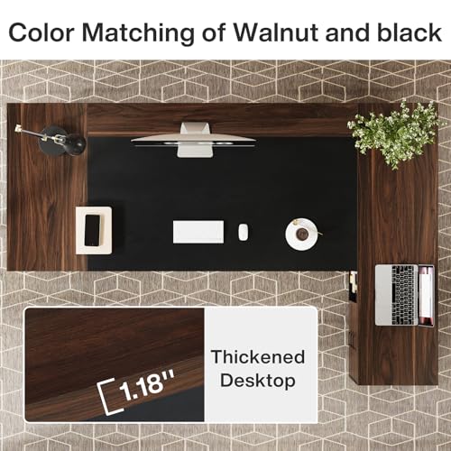Image of Tribesigns 78 inch L-Shaped Executive Desk, Large Office Desk with Drawers and File Cabinet, Modern Business Furniture for Home Office (Walnut & Black)