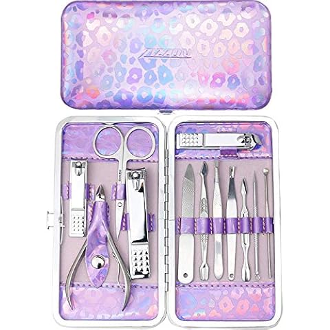 ZIZZON Nail Clippers Kit Manicure Pedicure Set with Holographic Case(Purple) Cover