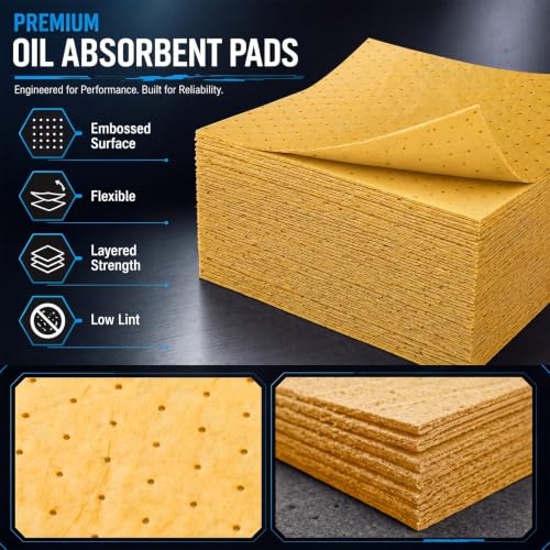 Image of Hoolerry 100 Pcs Oil Absorbent Pad for Spill, 12 x 15 Inch, Yellow