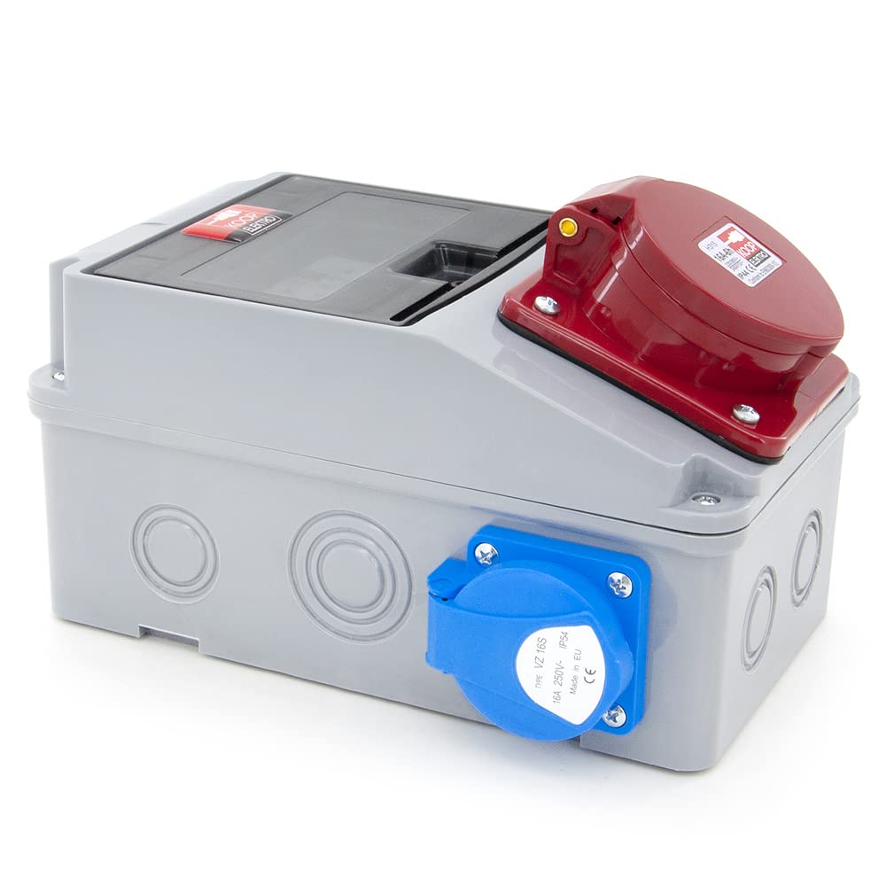 6 moduli distributori di corrente da parete, scatola di distribuzione con 2 x 230 V Schuko + interruttore di protezione del condotto, 2 x LS, 1 x CEE 16 A + LS, cablato, pronto per il