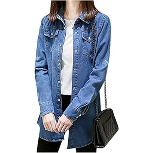 M-Eluse Women’s Denim Shirt, Long Sleeve, Long, Denim Blouse, Shirt, Simple, Casual, Haori Top, Spring, Summer, Autumn
