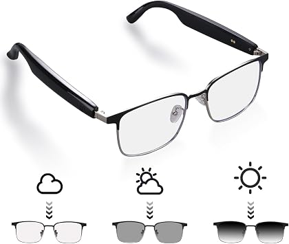 Smart Glasses for Men & Women with Photochromic Lenses, Bluetooth 5.3, Polarized, Blue Light Blocking, Open-Ear Speakers, Lightweight for Driving