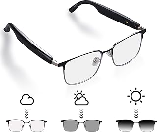 Smart Glasses for Men & Women with Photochromic Lenses, Bluetooth 5.3, Polarized, Blue Light Blocking, Open-Ear Speakers, Lightweight
