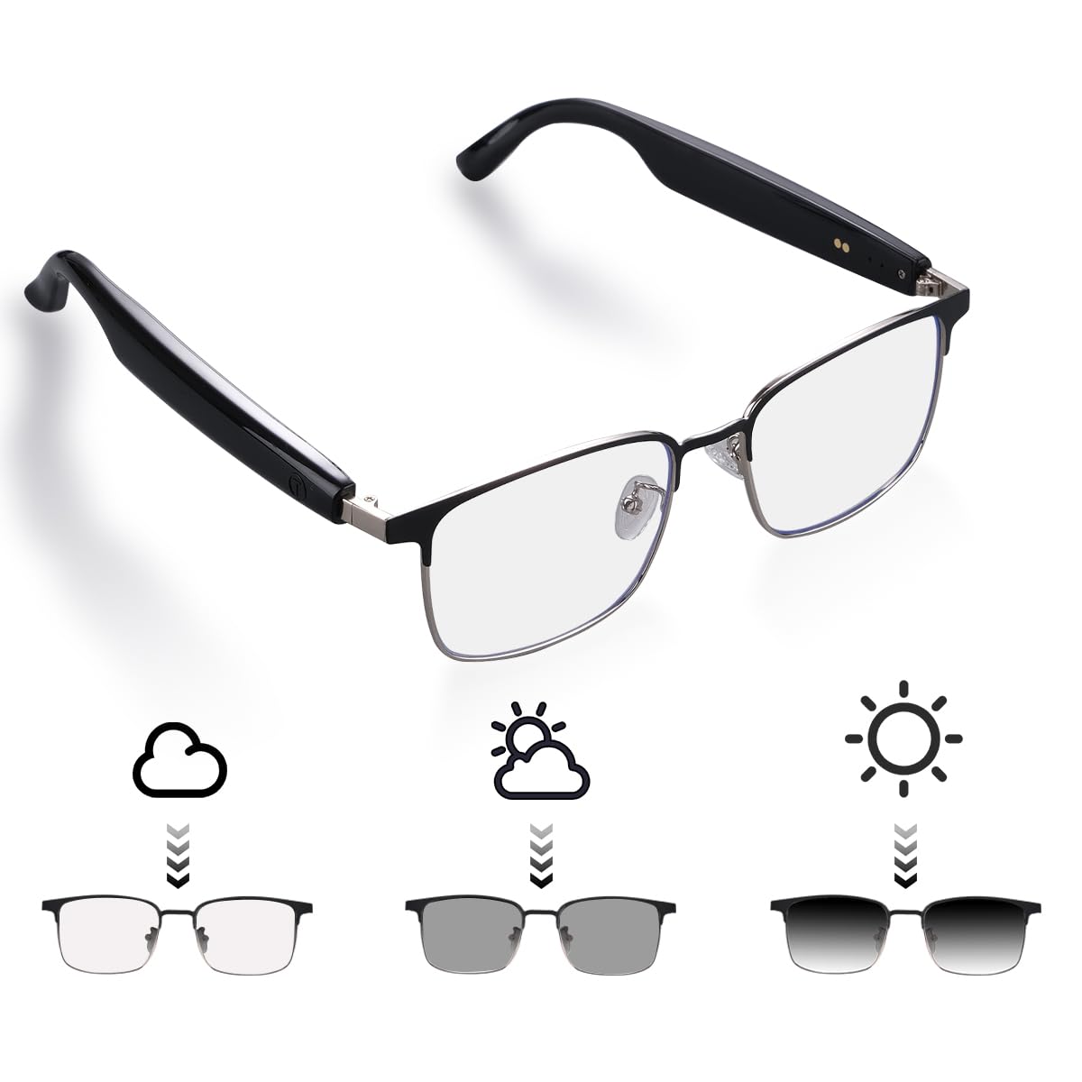 Smart Glasses for Men Women with Photochromic Lenses Bluetooth 5 3 Polarized Blue Light Blocking Open-Ear Speakers