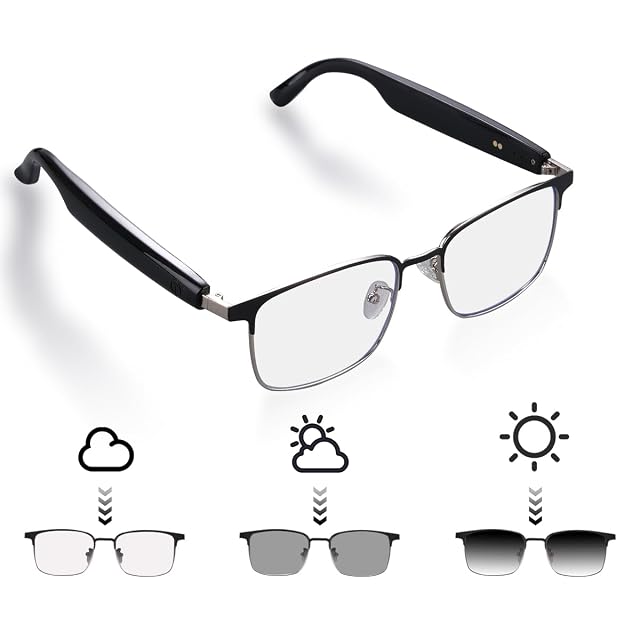 Smart Glasses for Men Women with Photochromic Lenses Bluetooth 5 3 Polarized Blue Light Blocking Open-Ear Speakers