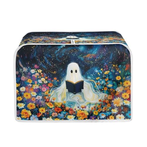 STUOARTE Cubierta para tostadora de 4 rebanadas, diseño de flores fantasmas, a prueba de polvo, para horno, se adapta a la mayoría de tostadoras estándar de 4 rebanadas, accesorios de decoración de