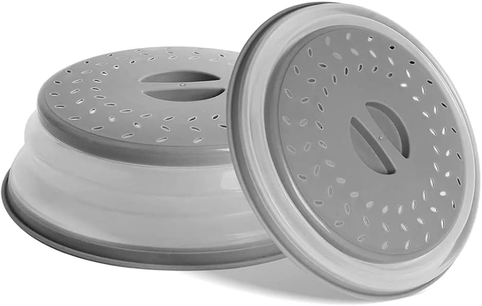 U-COOK Collapsible Set of 2 Vented Microwave Plate Cover Splatter Proof Food Plate Cover with Easy Grip Handle Dishwasher Safe, BPA-Free Silicone & Plastic, 26cm Diameter. 2 Pack
