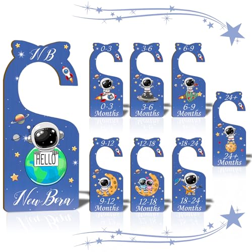 Image of Imtively Baby Closet Dividers - Clothes Organizer, Set of 8 Wooden Double-Sided Blue Baby Clothes Size Hanger Organizer from Newborn to 24 Months for Daycare Wardrobe, Boy Nursery Decor