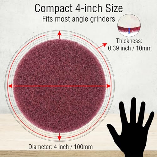 Image of 20 Pcs 4 inch Drill Brush Scrubber Scouring Pads | 400 Grit, Hook & Loop Power Scrubber Scour for Rotary Tools, Random Orbital Sander (Red)