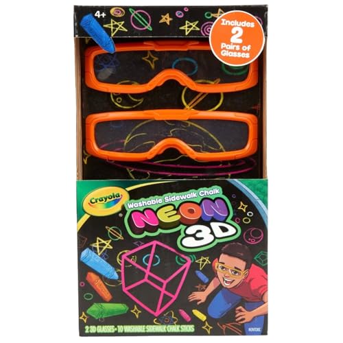 Crayola Neon 3D Washable Sidewalk Chalk Set, 10 Chalk Sticks with 2 Pairs of 3D Glasses, Ages 4+ - image 2