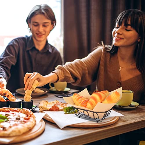 3 Pieces Black Wire Bread Basket Metal Bread Basket Metal Storage Basket Bin 50 Sheets Deli Wrappers For Homemade Restaurant Home Picnic #TOP4