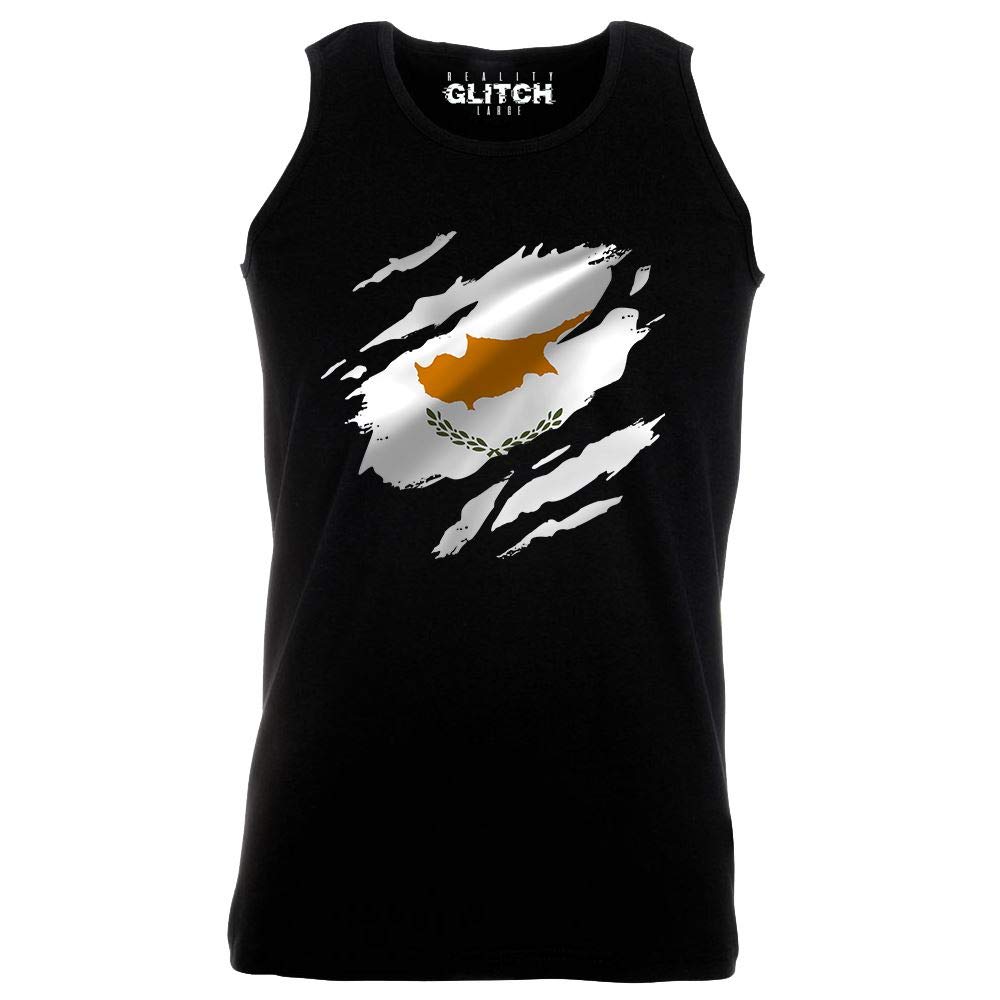 Reality Glitch Torn Cyprus Flag Mens Vest Black