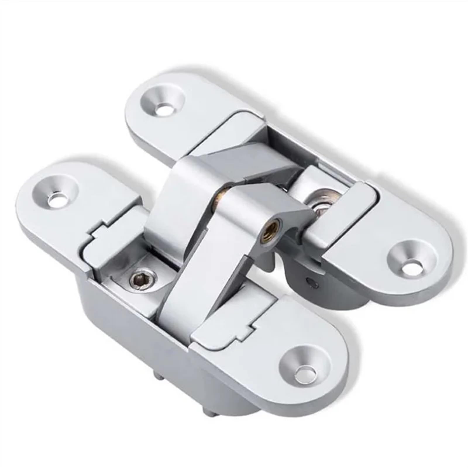 2Pcs Three-Dimensional Invisible Door Hinges Wooden Door Folding Blind Doors Cross 180° Inside and Outside Open Hidden Hinges(Silver,Left)