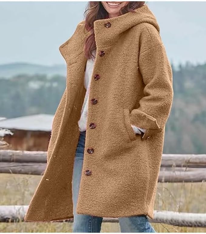 Ru Sweet Women's Winter Wool Single Breasted Pea Coat Long Trench Coat with Hooded Jacket Outerwear - Image 3