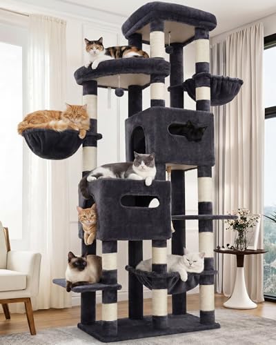 Rascador y casa para gatos grande y alto 74.8 in gris miniatura 1