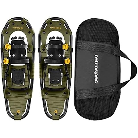 Retrospec Drifter Snowshoe for Men & Women - Aluminum Frames & a Double-Rachet Binding System - Lightweight All Terrain Snow Shoes with Heel Lifters & Pivot System - 25" Olive Cover