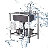 【Edelstahlspülbecken-Set】Das Spülbecken-Set besteht aus hochwertigem, robustem 304-Edelstahl mit polierter Oberfläche für eine bessere Korrosionsbeständigkeit. Der geräumige Boden bietet genug Platz, um alles von Besteck und Tellern bis hin zu Töpfen und Pfannen trocknen zu lassen.