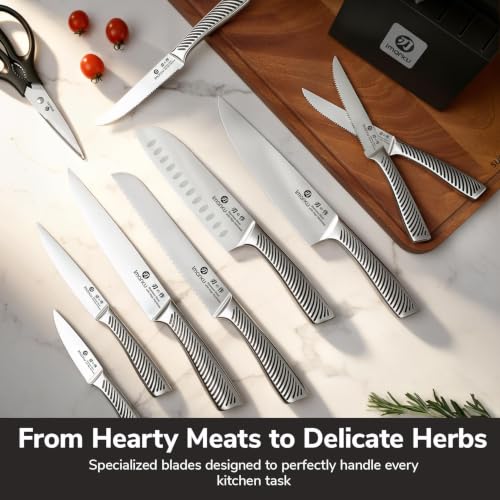 Image of Imarku 14-Piece Japanese Gyutou Stainless Steel Knife Set with Block | 15 Precision Edge | 56±2 HRC Hardness | Full-Tang Build for Perfect Balance | Built-in Sharpener for Easy Maintenance