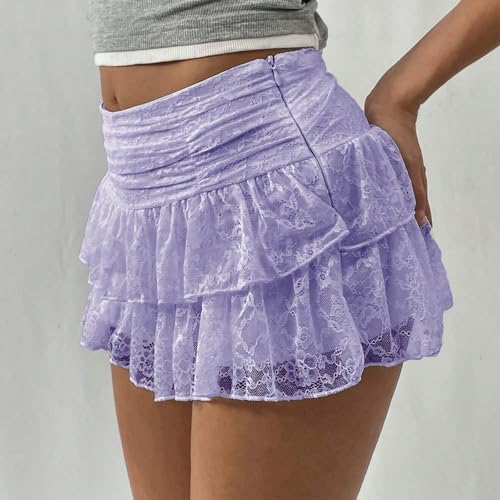 Y2K Lace Tiered Mini Skirt for Women Ruffled Pleated Lace Trim Half Slip Low Rise Flowy Short Skirts Halloween Underskirt3