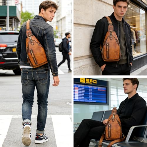 Image of NIUCUNZH Genuine Leather Crossbody Sling Bag Handmade Classic Vintage Shoulder purse daypack Backpack