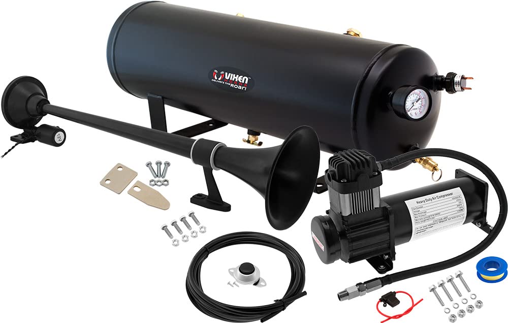 Vixen Horns Train Horn Kit for Trucks/Car/Semi. Complete Onboard System- 200psi Air Compressor, 3 Gallon Tank, 1 Trumpet. Super Loud dB. Fits Vehicles like Pickup/Jeep/RV/SUV 12v VXO8330B/1164B