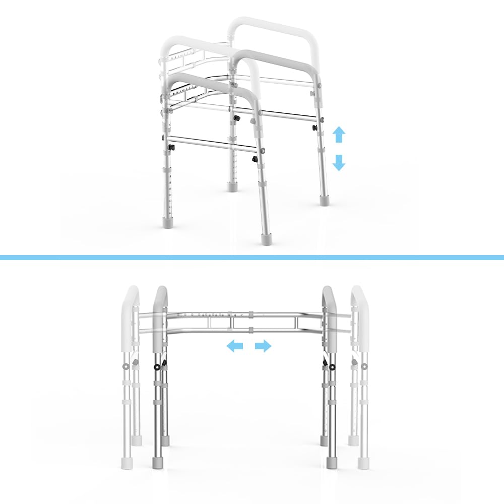 Maniglione WC Regolabile Omnidirezionale - Supporto Sicurezza Fisso con Braccioli，Telaio in Alluminio da Terra per Anziani & Disabili