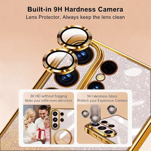 Image of Misscase for Samsung Galaxy S26 Ultra Case Compatible with MagSafe,Built-in Camera Lens Protector Full Protection Soft TPU Anti-Scratch Anti-Fingerprint Magnetic Glitter Slim Case Cover Gold