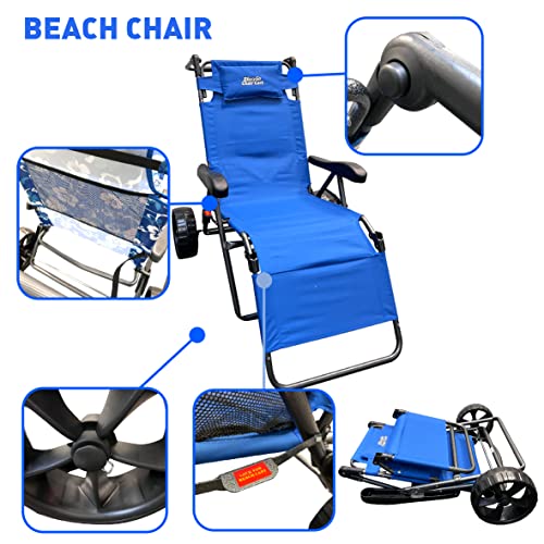 Beach Cart Chair – 2 in 1 Turns fromChair to Cart – Large Wheels – Easy to Use – Large Capacity – Blue Color - Thumbnail 6