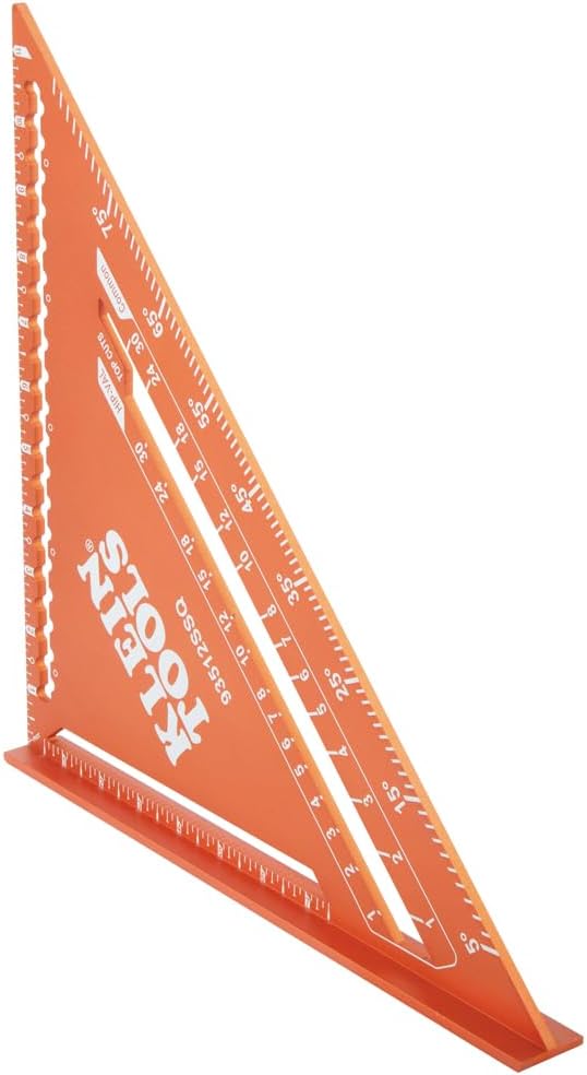 Klein Tools 93512SSQ Rafter Square, 12-Inch, Double Laser Etched Aluminum, Multi-Functional, Carpenter Measuring Layout Tool, Triangle Ruler for Woodworking