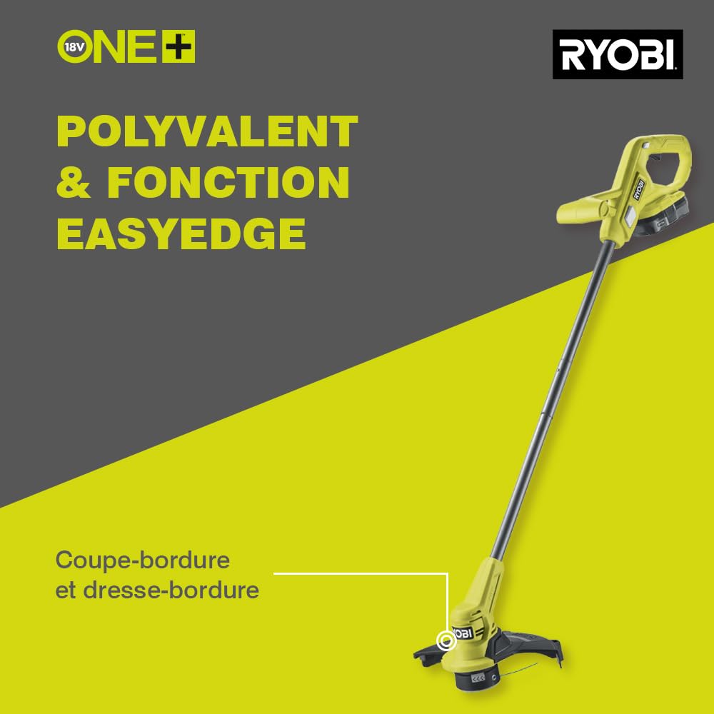 Ryobi Podkaszarka Akumulatorowa 18V, RY18LT23A-115, Szerokość Koszenia 23 cm, Automatyczne Wysuwanie Szpuli, Zestaw Zawiera Akumulator 1.5 Ah i Ładowarkę