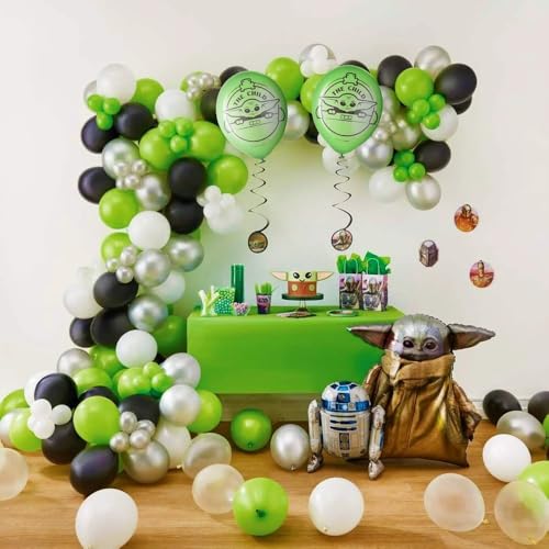 Image of Star Wars The Mandalorian Baby Yoda Latex Balloons - 12 inch (Pack Of 6) - Black & Green - Perfect For Parties & Celebrations