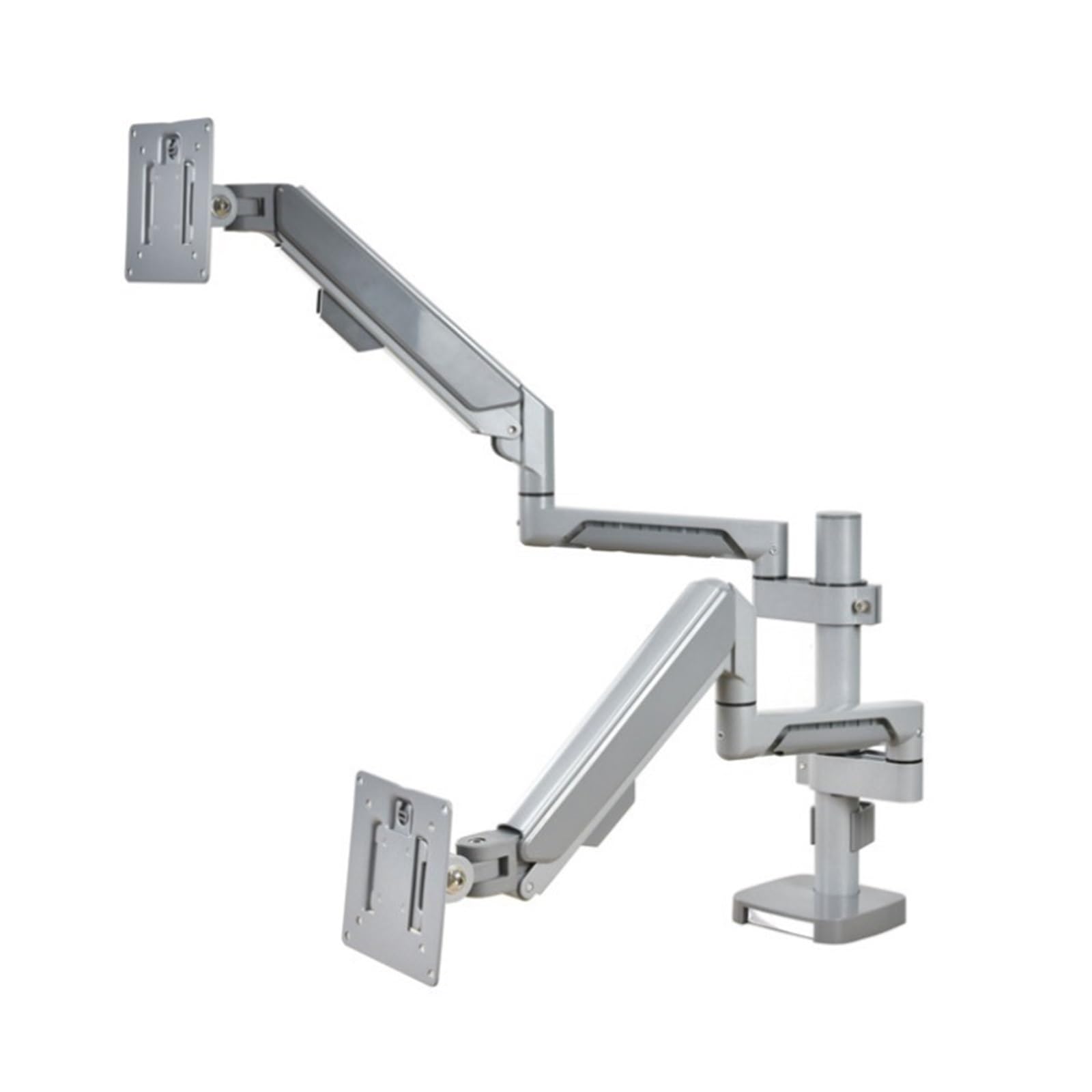 TKJfdTY Dual-Screen Column-Type Desktop Hanger Pneumatic Lifting Base Rotating Telescopic Computer Display Gimbal Bracket，Silver