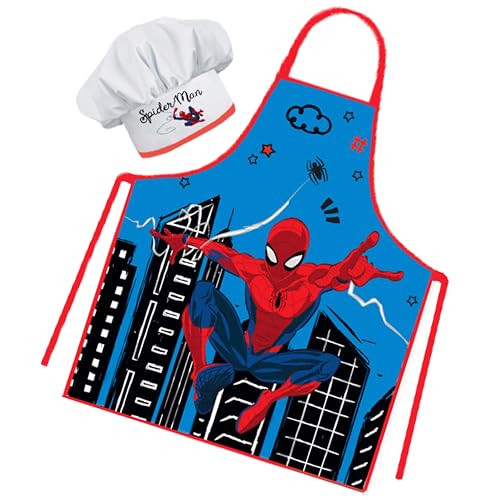 Sorrisini Delantal niño niña, Delantal Infantil y Gorro de Cocinero para niños, Delantal Niños Cocina, Mandil Niño, Delantal y Sombrero para cocinar o pintar 3-8 años Spiderman