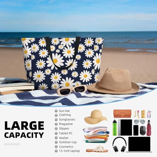 Daisy Floral Large Beach Bag Waterproof Sandproof Swim Tote Pool Bag For Women With Zipper4