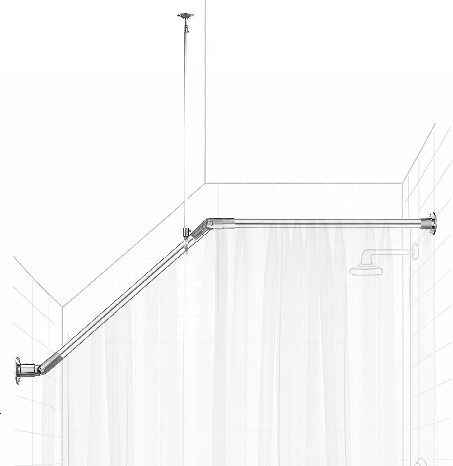 39" x 39" Sloped Ceiling Shower Rod, Corner Shower Curtain Rod for Angled Slanted Sloped Ceilings Rust Resistant Alloy for Bathtub and Bathroom (Black)