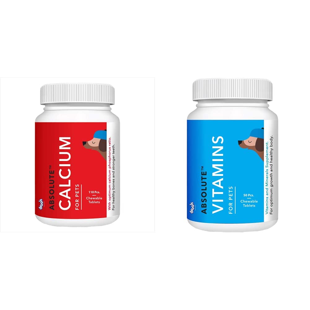 Drools Absolute Calcium Tablet- Dog Supplement, 110 Pieces and Absolute Vitamin Tablet- Dog Supplement, 50 Pieces