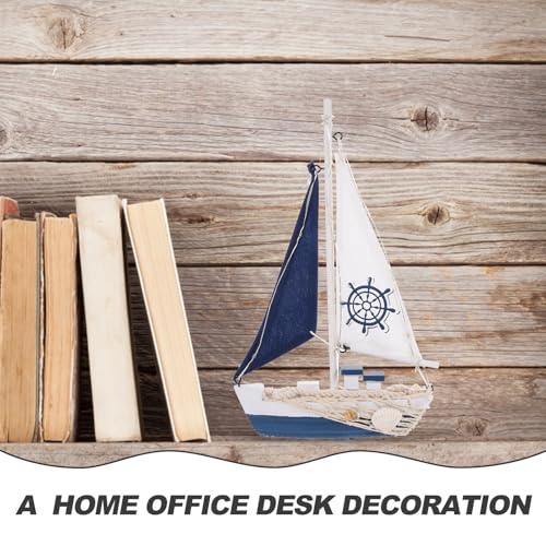 Barco de vela náutico de madera estilo mediterráneo ligero adorno de escritorio para oficina 6