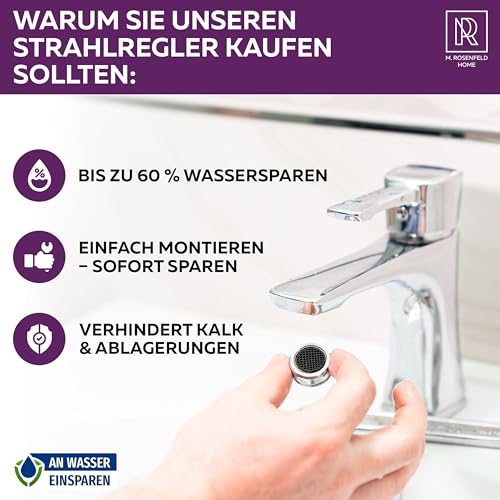 M. ROSENFELD HOME Strahlregler Wasserhahn Aufsatz Küche & Bad M24 Wassersparen 5 l/min - High Tech Anti Kalk Wasserhahn Sieb mit Kugelförmige Filter - Luftsprudler aus Messing - In Italien hergestellt