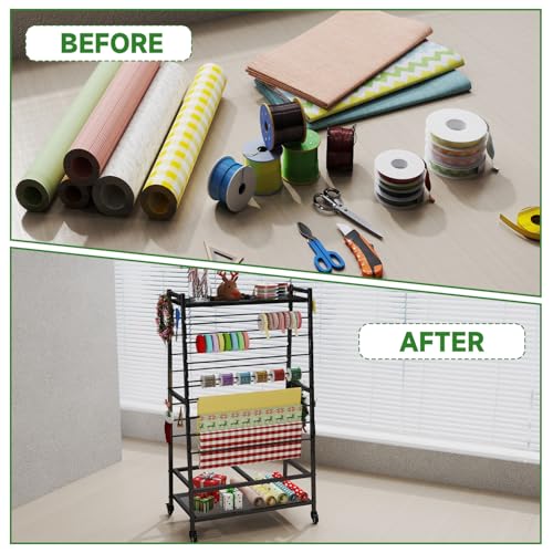 Image of Ribbon Holder-Ribbon Organizer, Double-Sided Ribbon Holder Organizer Rack,Large Capacity Rolling Gift Wrap Rack Ribbon Organizer for Craft Room