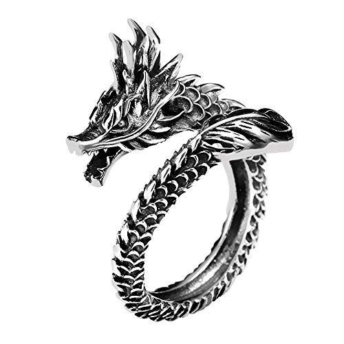 kelistom Vintage Silver Animal Open Ring, Adjustable Frog, Snake, Dragon, Cat Finger Ring for Women Men Fashion Party Jewelry (dragon)