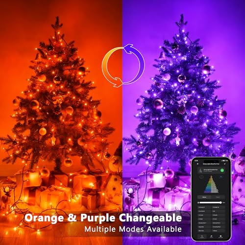 Image of Brizled Smart Halloween Lights, 300 LED 98FT Orange & Purple Color Changing String Lights APP & Voice Control, Music Sync, Dimmable Ghostfire Flow Light for Outdoor Indoor Halloween Thanksgiving Decor