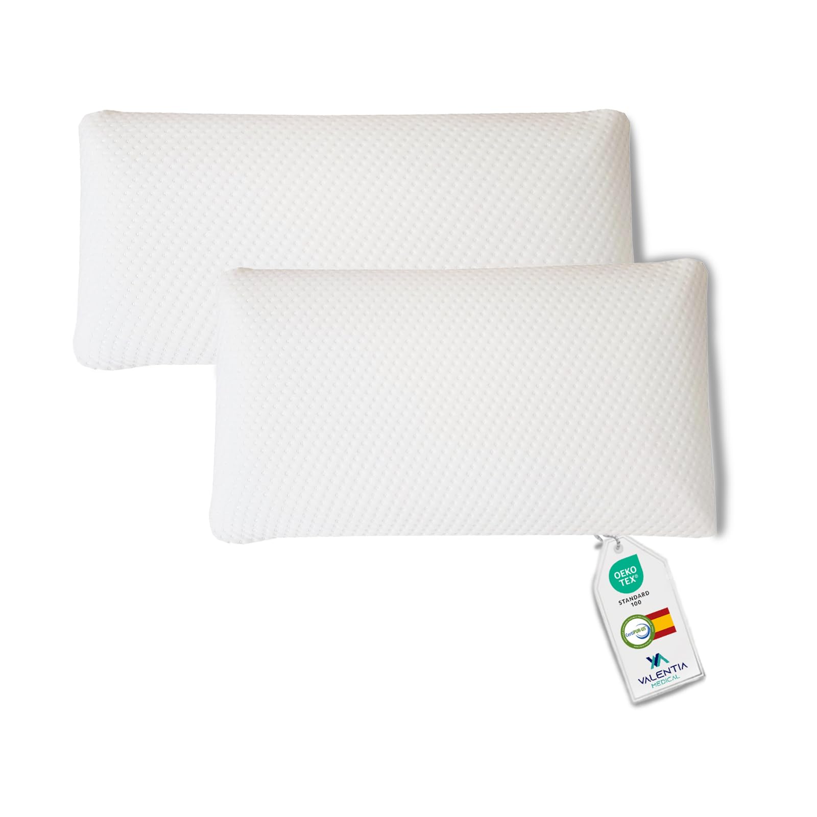 VALENTIA MEDICAL Pack 2 Almohada Viscoelástica 75cm - Núcleo con Funda Supersuave Lavable + Funda Interior - Optima Firmeza y Máximo Confort - Antiácaros - Adaptable al Cuello - Suaves y Ergonómicas