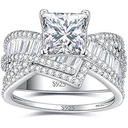 JewelryPalace Infinito Retorcido Anillo Plata Mujer 2ct Circonita Corte Princesa, Anillo Compromiso Plata de Ley 925 Piedra Baguette, Anillo Promesa Diamante Simulado Banda de Boda Conjunto Novia 11