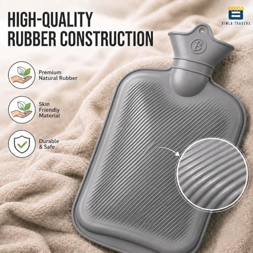 Image of Btag Hot Water Bag (2Ltr) for Pain Relief | Non-Electric Rubber Heating Bottle Period Cramps, Body Aches | Long Heat Retention | Wide Mouth with Leak Proof Cap & Skin Friendly Material (Grey)