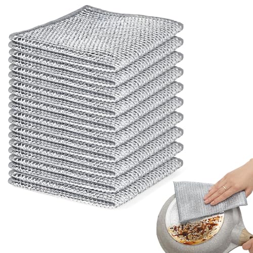 NISYQHA 10 pièces Chiffon de Nettoyage en métal, Chiffons à Vaisselle torchon Multifonctionnel en Fil métallique Anti-Rayures, Chiffons à Microfibre Polyvalents en Fil,réutilisables (Double Couche)