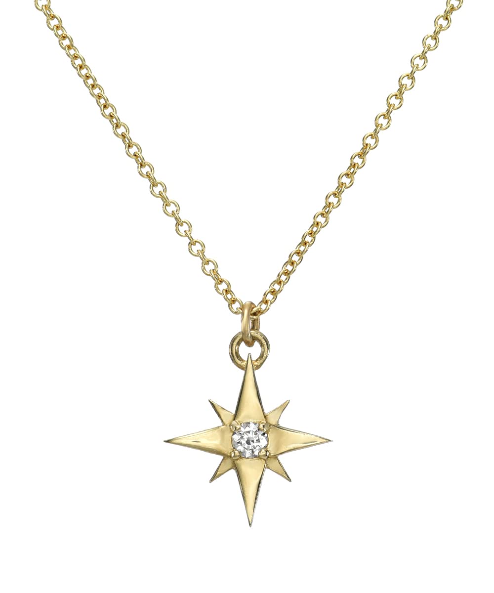 14K Gold Shooting Lucky North Star 0.03 ct SI 2-1 GH Diamond Pendant Necklace, 16"