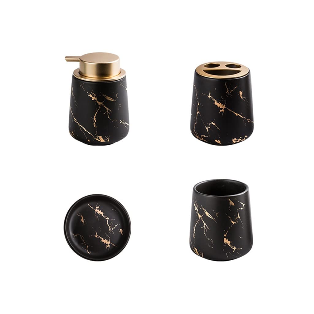 Juegos de accesorios de baño de cerámica, 4 piezas / juego Juego de lavado de baño de lujo Accesorios de baño de cerámica de mármol Soporte for cepillo de dientes, dispensador de loción, vaso, jaboner