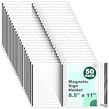 Lerheedi 50 Pack Magnetic Sign Holder 8.5 x 11 Inch, Clear Plastic Sleeves with Strong Magnetic Strips & Adhesive Tape for Menu, Poster, Photo, Wall, Fridge, Whiteboard